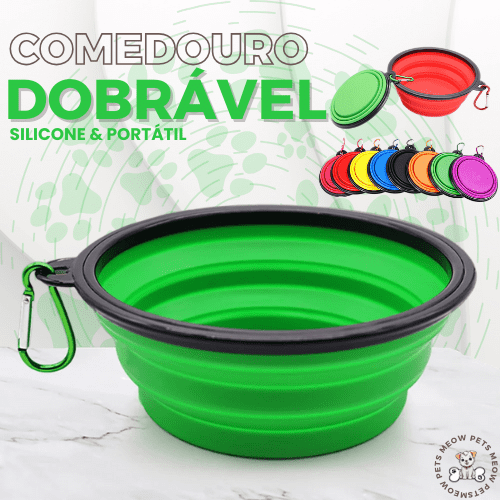 Comedouro Portátil Dobrável p/ Ração & Água