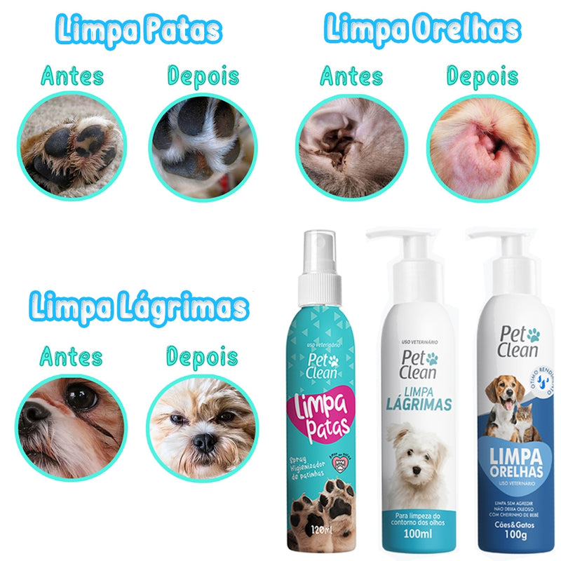 Kit Limpa Lagrimas/Orelha/Patas para Câes e Gato PetClean